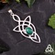 	Pendentif elfique féerique entrelacs longs en Argent massif 925 et Malachite verte pour un bijou médiéval