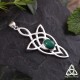 	Pendentif elfique féerique entrelacs longs en Argent massif 925 et Malachite verte pour un bijou médiéval