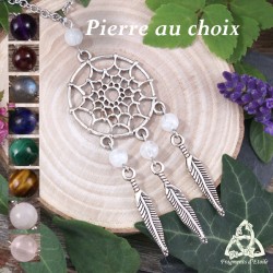 Collier féerique long attrape-rêves amérindien argenté orné de perles en pierre naturelle