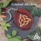 Porte-Clés en cuir médiéval féerique Triquetra noeud celtique marron foncé brun repoussé style païen wicca