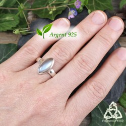 Bague féerique en Argent 925 et Labradorite en forme d'amande aux beaux reflets bleu Taille 55, pour cadeau