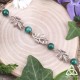 	Bracelet féerique petites Feuilles Elfiques argentées et perles en pierre naturelle Malachite vert foncé médiéval Art Nouveau