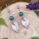 Boucles d'oreilles elfiques en acier inoxydable ornées de feuilles argentées et Malachite verte pour mariage médiéval fantasy