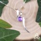 Collier médiéval fantasy en argent 925 ruban elfique ondulant autour d'une Améthyste violette pour mariage féerique