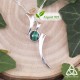 Collier médiéval fantasy en argent 925 ruban elfique ondulant autour d'une Malachite vert forêt pour mariage féerique