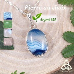 Pendentif féerique en Argent 925 et Pierre gemme ovale sertie griffes, sur chaine elfique mailles torsadées