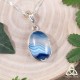 Pendentif féerique en Argent 925 et Agate bleue ovale sertie griffes, sur chaine elfique mailles torsadées