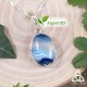 Pendentif féerique en Argent 925 et Agate bleue ovale sertie griffes, sur chaine elfique mailles torsadées