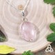 Pendentif féerique en Argent 925 et Quartz Rose pastel ovale sertie griffes, sur chaine elfique mailles torsadées