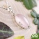 Pendentif féerique en Argent 925 et Quartz Rose pastel ovale sertie griffes, sur chaine elfique mailles torsadées