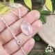 Pendentif féerique en Argent 925 et Quartz Rose pastel ovale sertie griffes, sur chaine elfique mailles torsadées