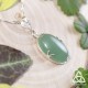 Pendentif féerique en Argent 925 et Aventurine vert pastel ovale sertie griffes, sur chaine elfique mailles torsadées