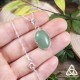 Pendentif féerique en Argent 925 et Aventurine vert pastel ovale sertie griffes, sur chaine elfique mailles torsadées