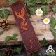 Marque page artisanal en cuir oiseau de Feu Phénix en vol et personnalisation avec initiale, livre medieval fantasy