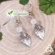 Boucles d'oreilles elfiques en acier inox ornées de feuilles argentées et Pierre Lune blanche pour mariage médiéval fantasy