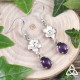 Boucles d'oreilles féeriques et nature en Argent 925 ornée d'une Fleur elfique et d'une Améthyste violette