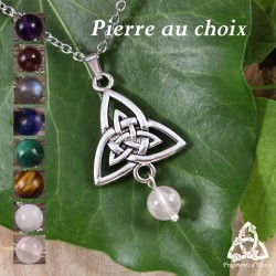 Collier Keltia double Triquetra argenté et Pierre naturelle - style médiéval fantasy - pour couple
