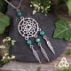 Collier Attrape-rêves, tissage et plumes argentés, avec perles en Malachite verte, style amérindien