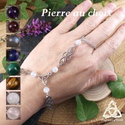 	Bracelet de main pour mariage médiéval féerique orné de volutes elfiques et pierre gemme naturelle