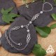 Bracelet de main pour mariage médiéval féerique orné de volutes elfiques et Pierre Lune arc-en-ciel reflet bleu