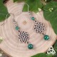 Boucles d'oreilles Zaelya - style zen et nature avec Fleur de Vie argenté et perles de Malachite verte