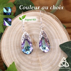 Boucles d'oreilles Larme de Cristal en Argent 925 - bijou pour mariage féerique ou médiéval fantasy