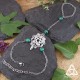 Bracelet de main féerique Meredith Malachite - vue globale sur fond ardoise et nature, bijou pour mariage médiéval fantasy